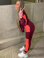 Two Piece Color Block Fleece Pullover Long Pants