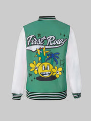 Plus Size Long Sleeves Button Baseball Jacket