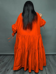 Plus Size Long Sleeves Ruffle Hem Maxi Dress