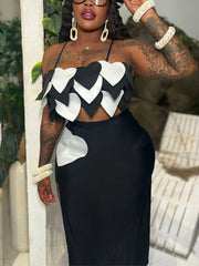 Heart Design Cami Top High Slit Skirt Set