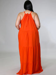 Halter Neck Sleeveless Lace Up Ruffle Swing Maxi Dress