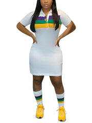 Digital Print Short Sleeve Shirt Collar Mini Dress