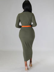 Long Sleeve Color Block Maxi Dress