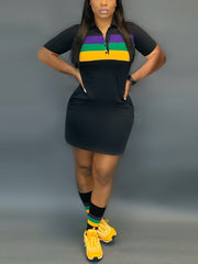 Digital Print Short Sleeve Shirt Collar Mini Dress