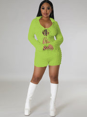 Two Piece Bubble Tie Up Crop Top Shorts