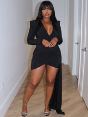 Long Sleeves Shoulder Pad Bodycon Mini Dress