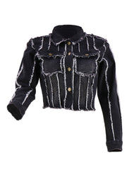 Denim Long Sleeves Button Ripped Jacket
