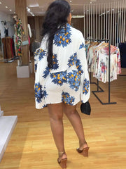 Two Piece Long Sleeve Floral Shorts Sets