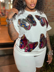 Butterfly Sequin Shorts Set