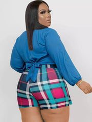 Long Sleeve Crop Top Short Pantskirt