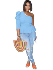 One Shoulder Ruffle Sleeveless Pullover Top