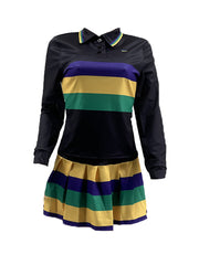 Two-Piece Striped Tops Ruched Skirt