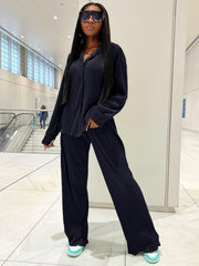 Two Piece Pleated Long Sleeve & Long Pants