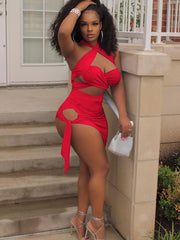 Two Piece Crisscross Crop Top Mini Skirts