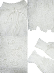 Lantern Sleeve Floral Hollow Out Top