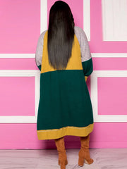 Long Sleeves Color Block Long Cardigan