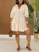 Cropped Sleeves Loose-Fit Pleated Dress