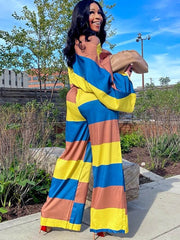 Two Piece Color Block Top Wide Leg Pants