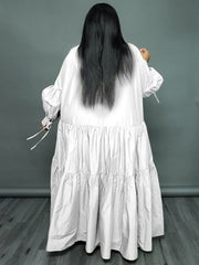 Plus Size Long Sleeves Ruffle Hem Maxi Dress