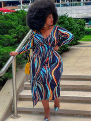 Long Sleeve Striped Print Midi Dress
