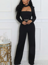 Long Sleeve Choker Waist Chain Jumpsuit