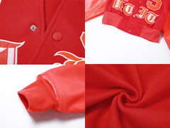 PU Patchwork Long Sleeves Baseball Jacket