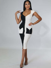 Sleeveless Color Block Bodycon Midi Dress