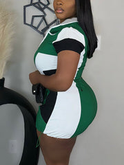 Colorblock Zip-Up Hooded Romper