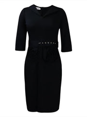 Half Sleeve Solid Color Bodycon Midi Dress