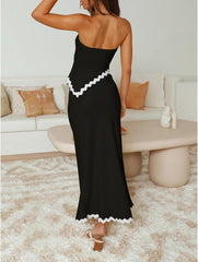 Two Piece Irregular Tube Top Maxi Skirt