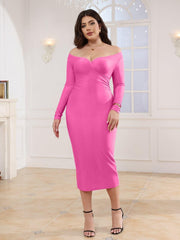 Off Shoulder Long Sleeve Midi Dress