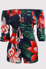Off Shoulder Floral Rainbow Romper