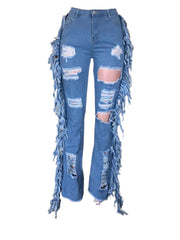 Distressed Fringe Wide-Leg Jeans