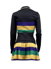 Two-Piece Striped Tops Ruched Skirt