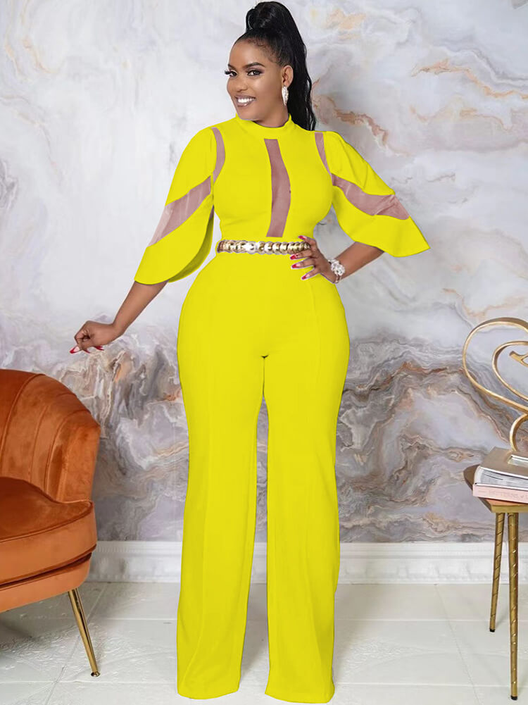 Mesh Patchwork Half Sleeve Bodycon Jumpsuit