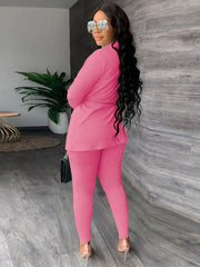 Two Piece Drawstring Blazer Bodycon Long Pants