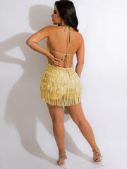 Halter Neck Sleeveless Sequin Tassel Romper