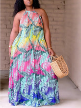 Plus Size Printed Halter Neck Maxi Dress