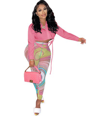 Solid Color Crop Top Floral Print Pants