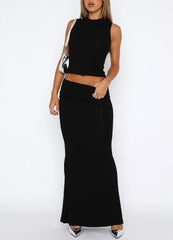 Two Piece Sleeveless Bodycon Top Ruched Skirt