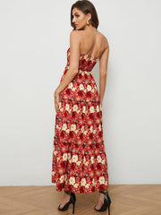Off Shoulder Sleeveless Floral Print Mixi Dress