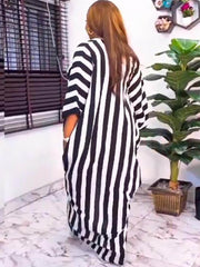 Long Sleeve Striped Split Maxi Dress