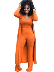 Three Pieces Set Crop Top Long Kimono Cardigan Pants