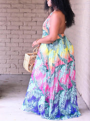 Plus Size Printed Halter Neck Maxi Dress
