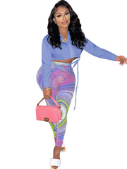 Solid Color Crop Top Floral Print Pants