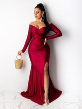 Long Sleeve Off Shoulder Split Maxi Dress