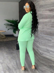 Two Piece Drawstring Blazer Bodycon Long Pants