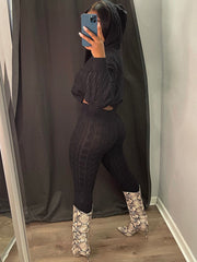 Two Piece Long Sleeves Sweater Pant Suit