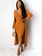 Two Piece Long Sleeve Coat Spaghetti Strap Dress