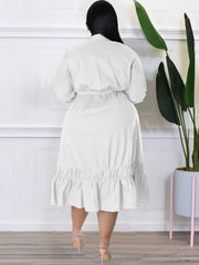 Long Sleeve Lace Up Solid Midi Dress